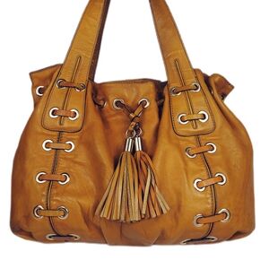 MICHAEL KORS Tan Leather Tote w/Tassel and Leather Lacing
